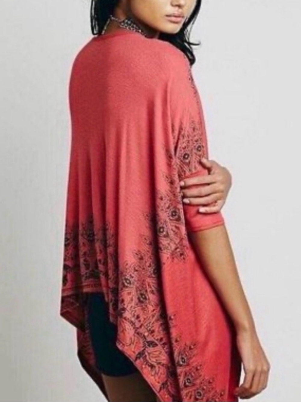 Free People Pick Me Up' Drapey Printed High Low Tee Top Shirt Blouse medium - Picture 2 of 7